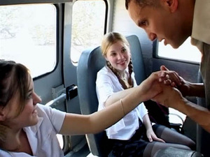 Schoolgirls nailed in the bus
