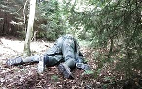 xxx video rubber couple in forest and mud
