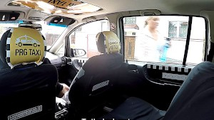 Czech blonde rides taxi driver in the backseat