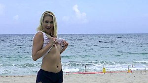 Three teen cuties catch a big dong on the beach
