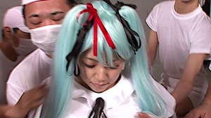 Hatsune cosplay drenched in cum