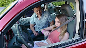 Extra tiny Angel Smalls gets her ass demolished by her driving instructor