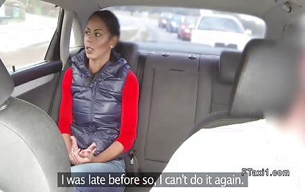 Tanned Euro nanny bangs in fake taxi in public