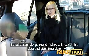 Blonde nerd gets fucked in the fake taxi